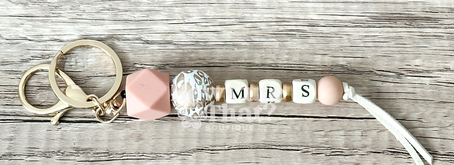 Gold Leopard and Blush Beaded MRS. Keychain