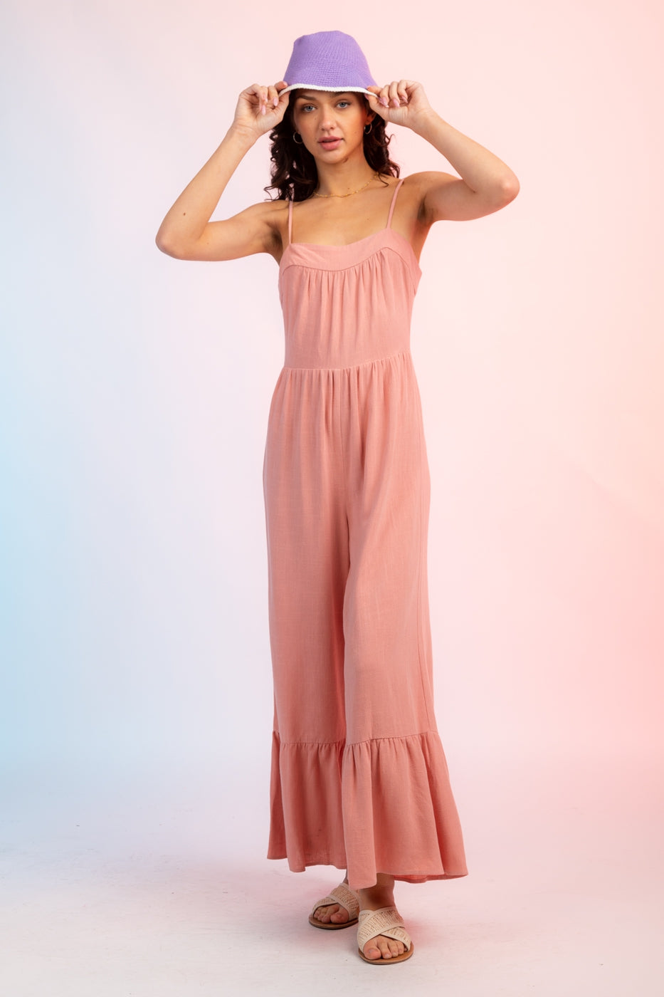 Sleeveless Linen Wide Leg Jumpsuit