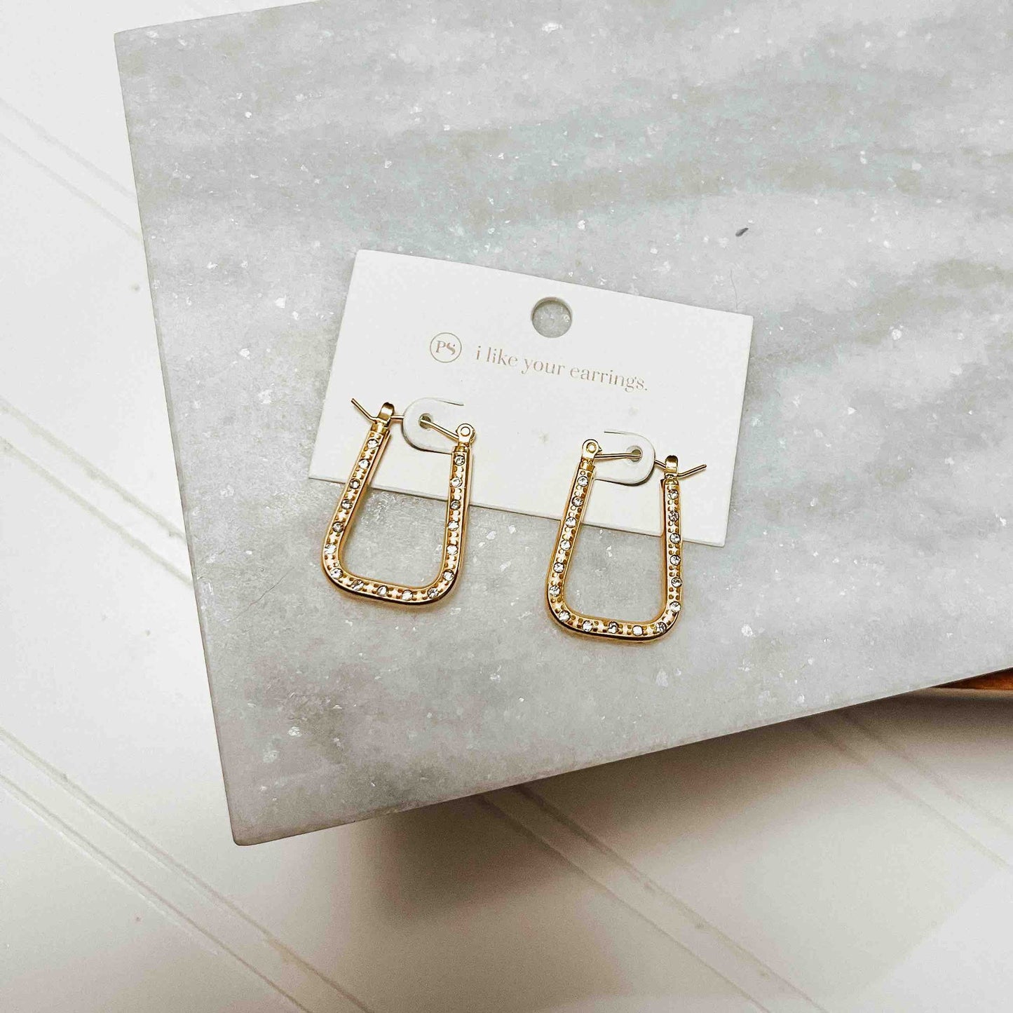 DIAMOND SQUARE HOOP EARRINGS *WATERPROOF*