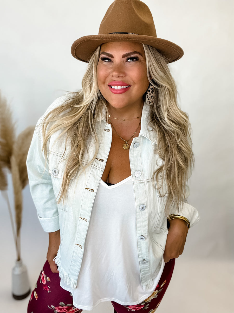 CHEYENNE DISTRESSED DENIM JACKET Shacket