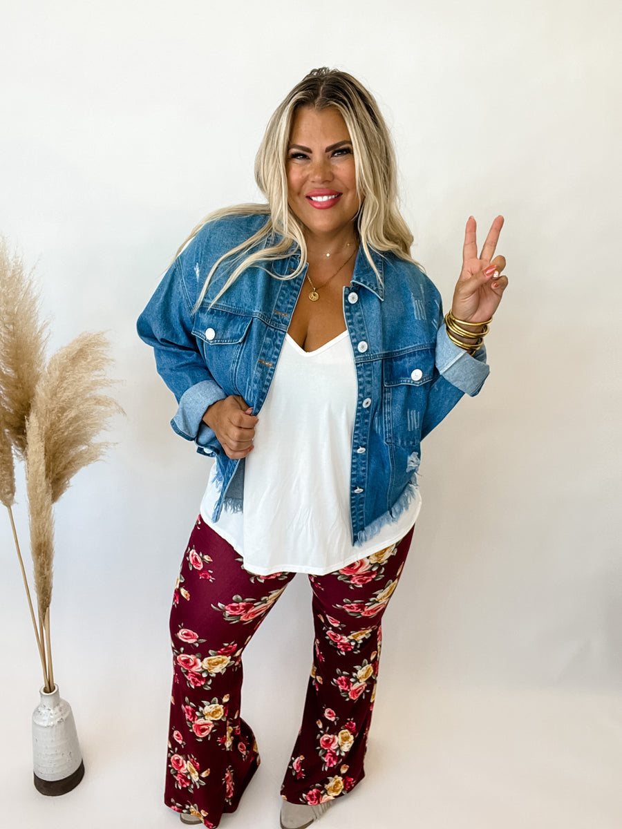 CHEYENNE DISTRESSED DENIM JACKET Shacket
