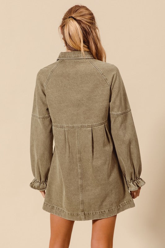 Button down denim dress in Olive-How Cute is That? Boutique