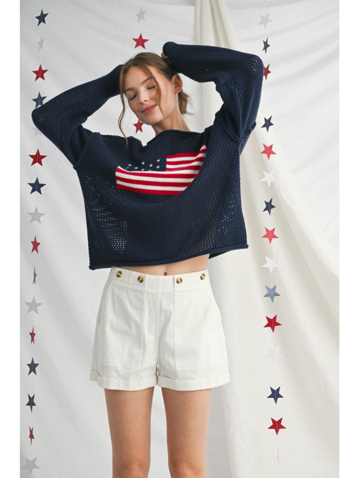 American flag print crochet knit top-How Cute is That? Boutique
