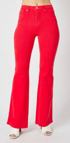 HW Tummy Control Garment Dyed Flare in Red Judy Blue-How Cute is That? Boutique