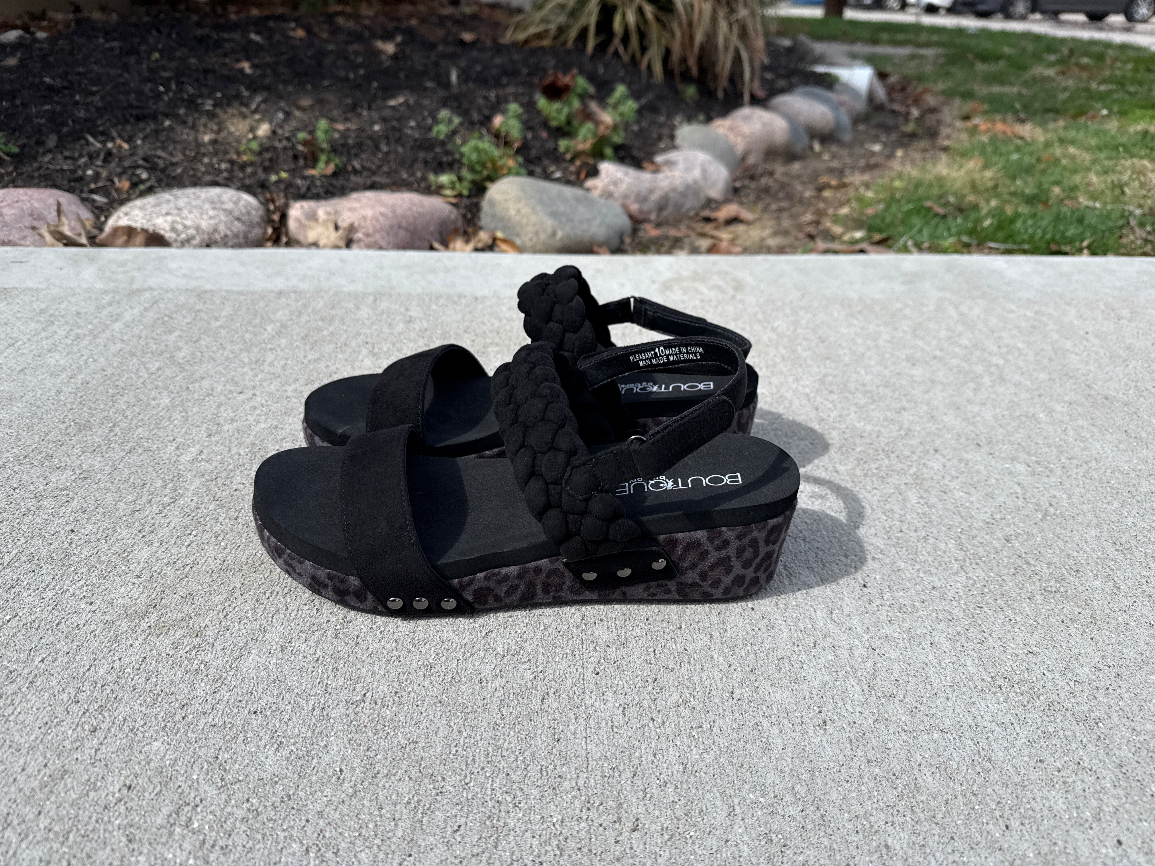 Corky's Black with Leopard Sandals-How Cute is That? Boutique