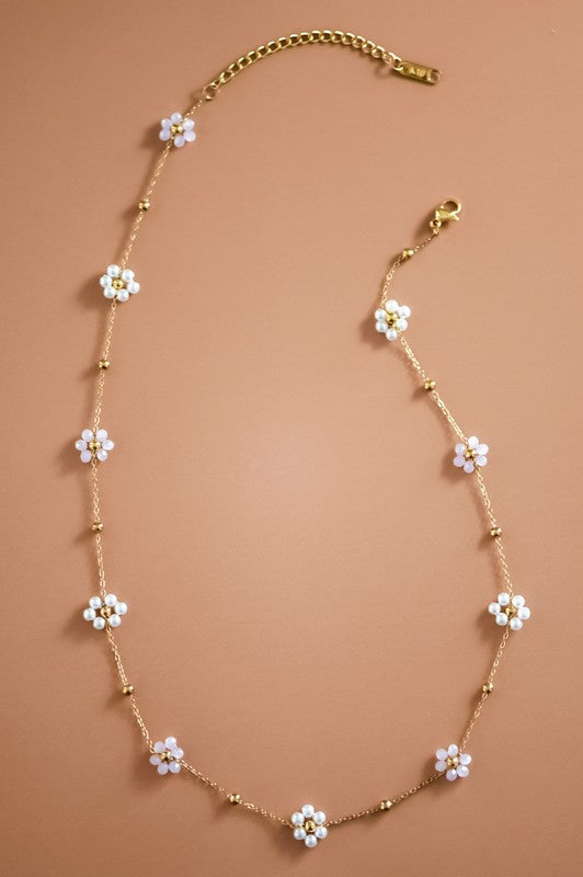 White Flower Necklace (waterproof)-How Cute is That? Boutique