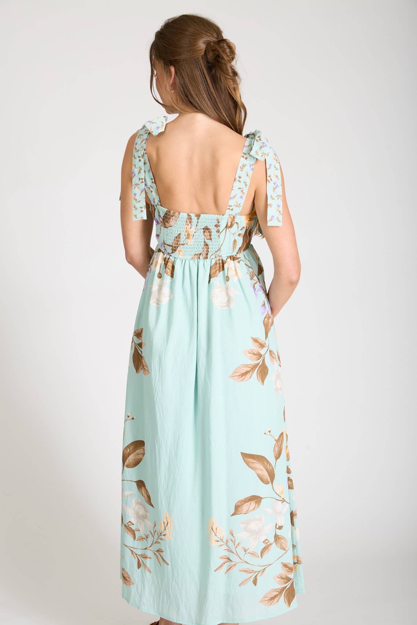 FLORAL TIE STRAP DETAIL EMPIRE WAIST MIDI DRESS-How Cute is That? Boutique