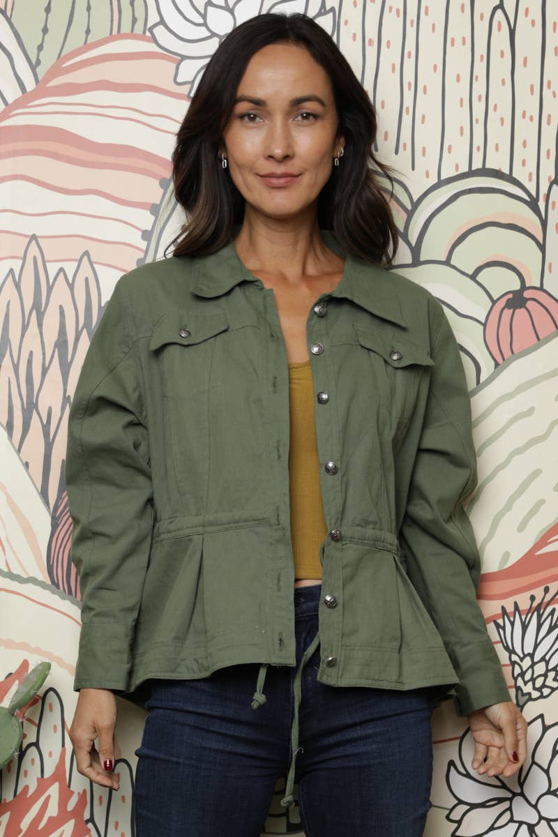 DENIM RUFFLE PEPLUM JACKET