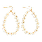 Metal Tone Wire Teardrop Drop Earrings Featuring Pearl Flower Details-How Cute is That? Boutique