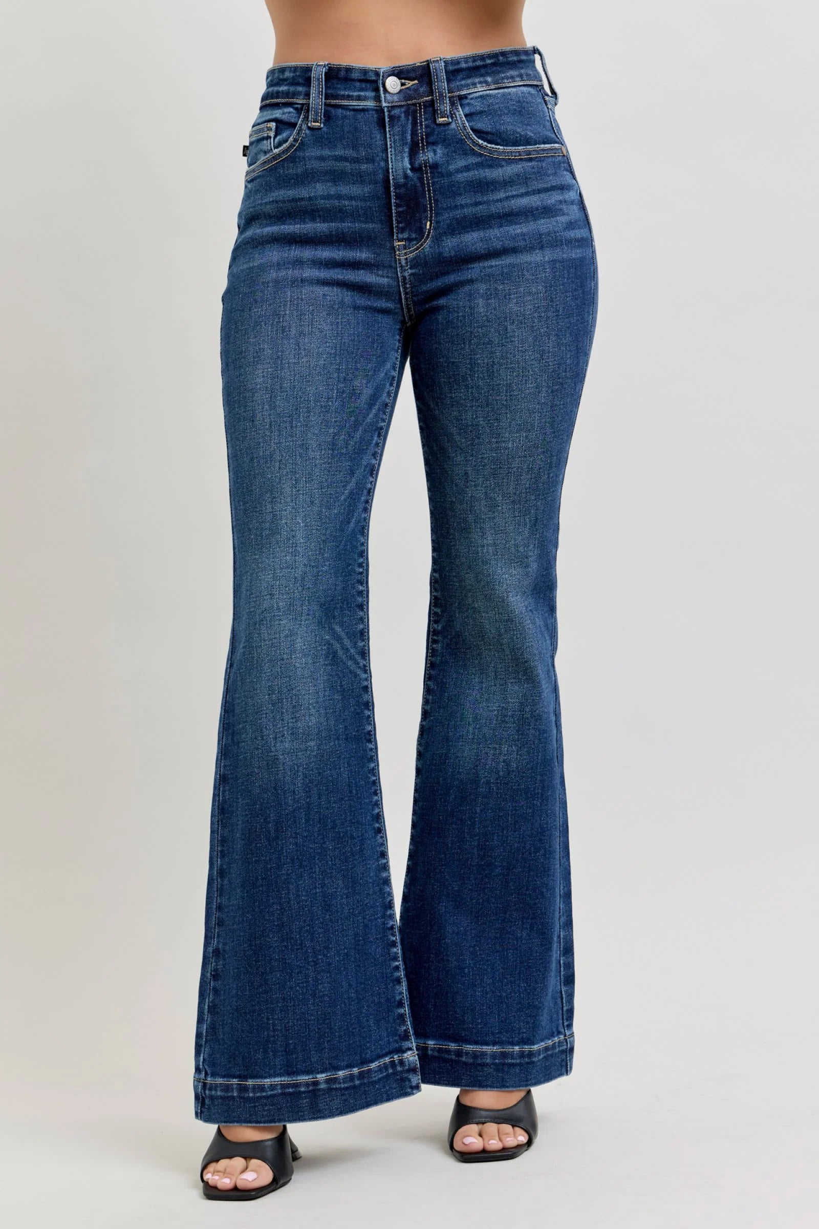 High Waist Trouser Flare Denim- PETITE-How Cute is That? Boutique
