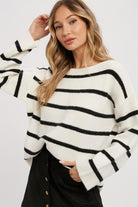 STRIPE RIBBED PULLOVER SWEATER-How Cute is That? Boutique