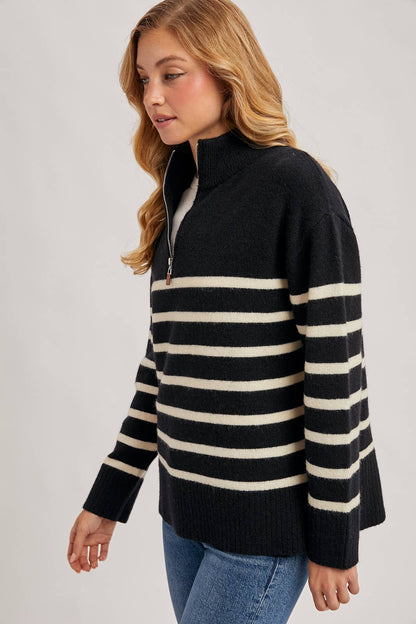 QUARTER ZIP UP STRIPE PULLOVER