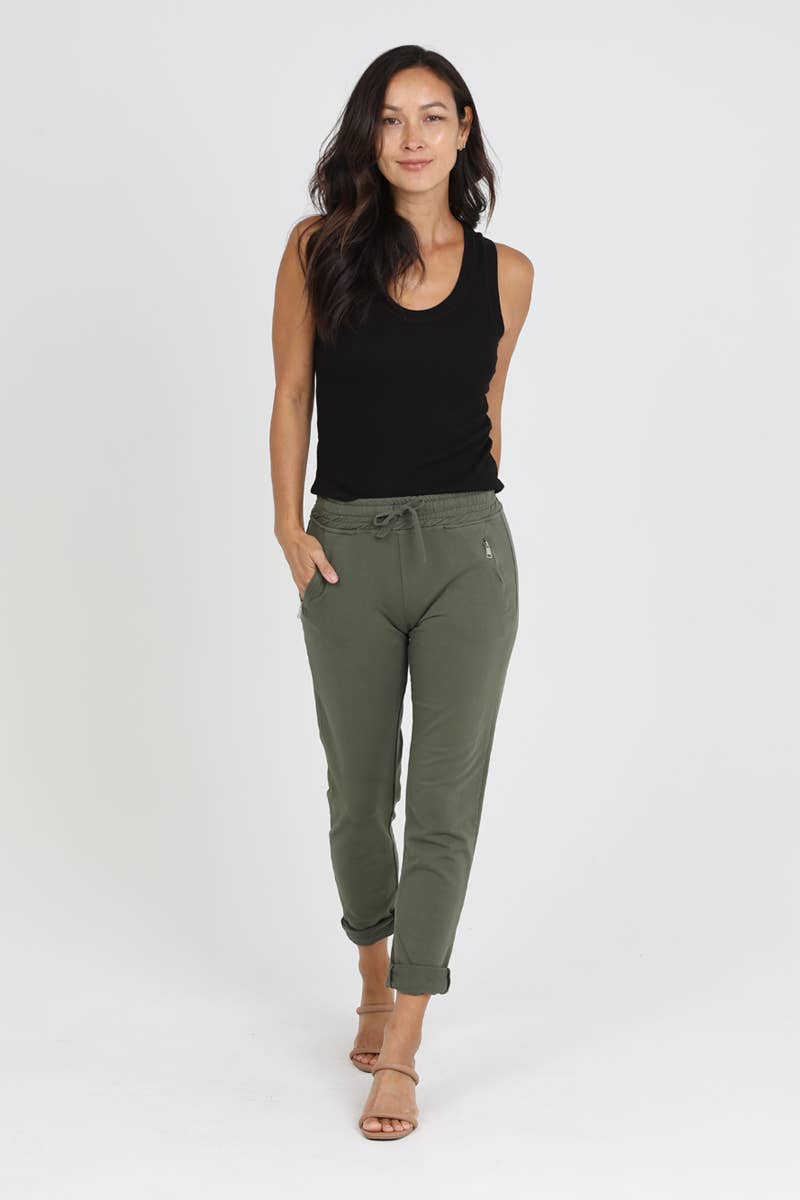 PULL ON TIE FRONT ZIPPER POCKET FRENCH TERRY JOGGER-How Cute is That? Boutique