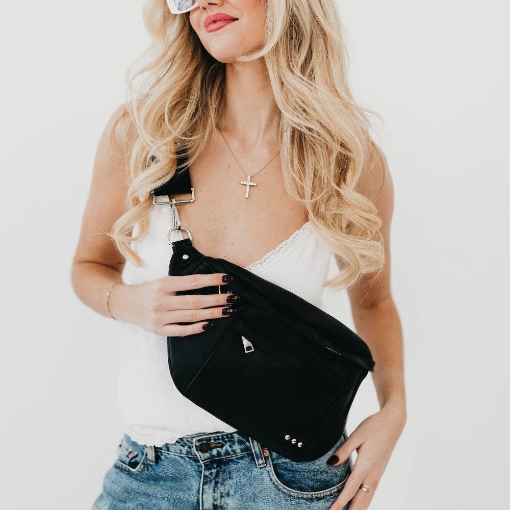 Marley Metallic Oversized Bum Bag Wholesale in Black-How Cute is That? Boutique