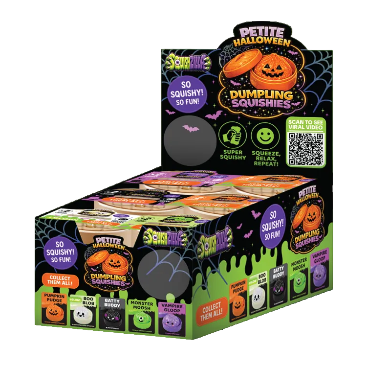 Glow-in-the-dark Fun Doh Spooky Steamer Squishies — mystery Halloween dumpling-shaped squishy toys for sensory play and collecting.