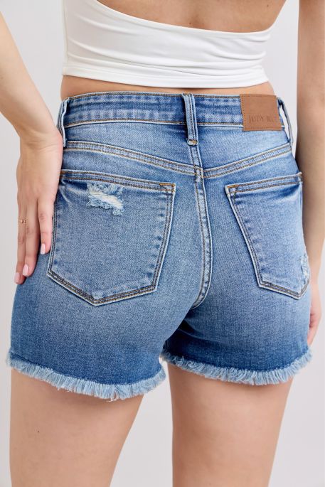 HW Vintage Wash with Fray Hem Denim Judy Blue Shorts-How Cute is That? Boutique