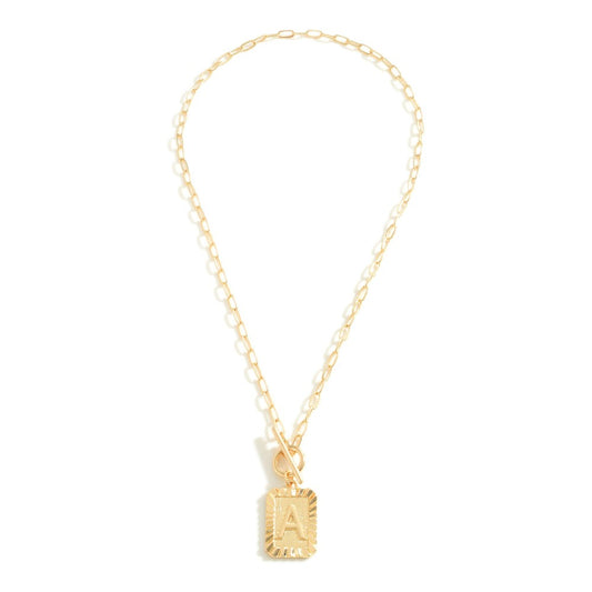Gold Tone Chain Link Necklace With Toggle Initial Charm