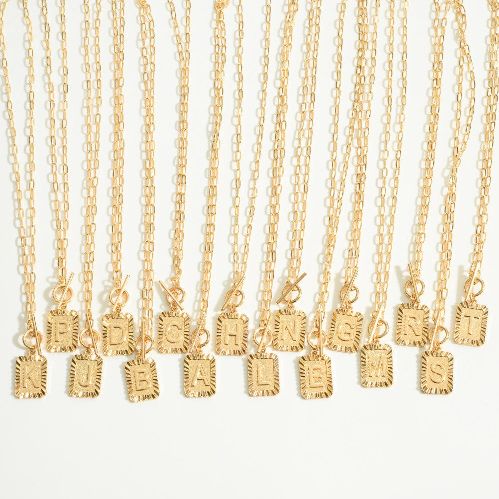 Gold Tone Chain Link Necklace With Toggle Initial Charm-How Cute is That? Boutique