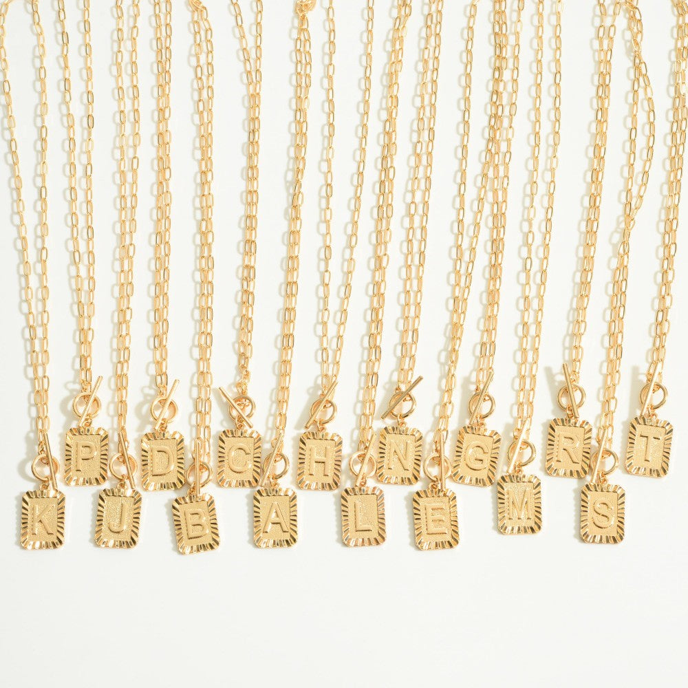 Gold Tone Chain Link Necklace With Toggle Initial Charm