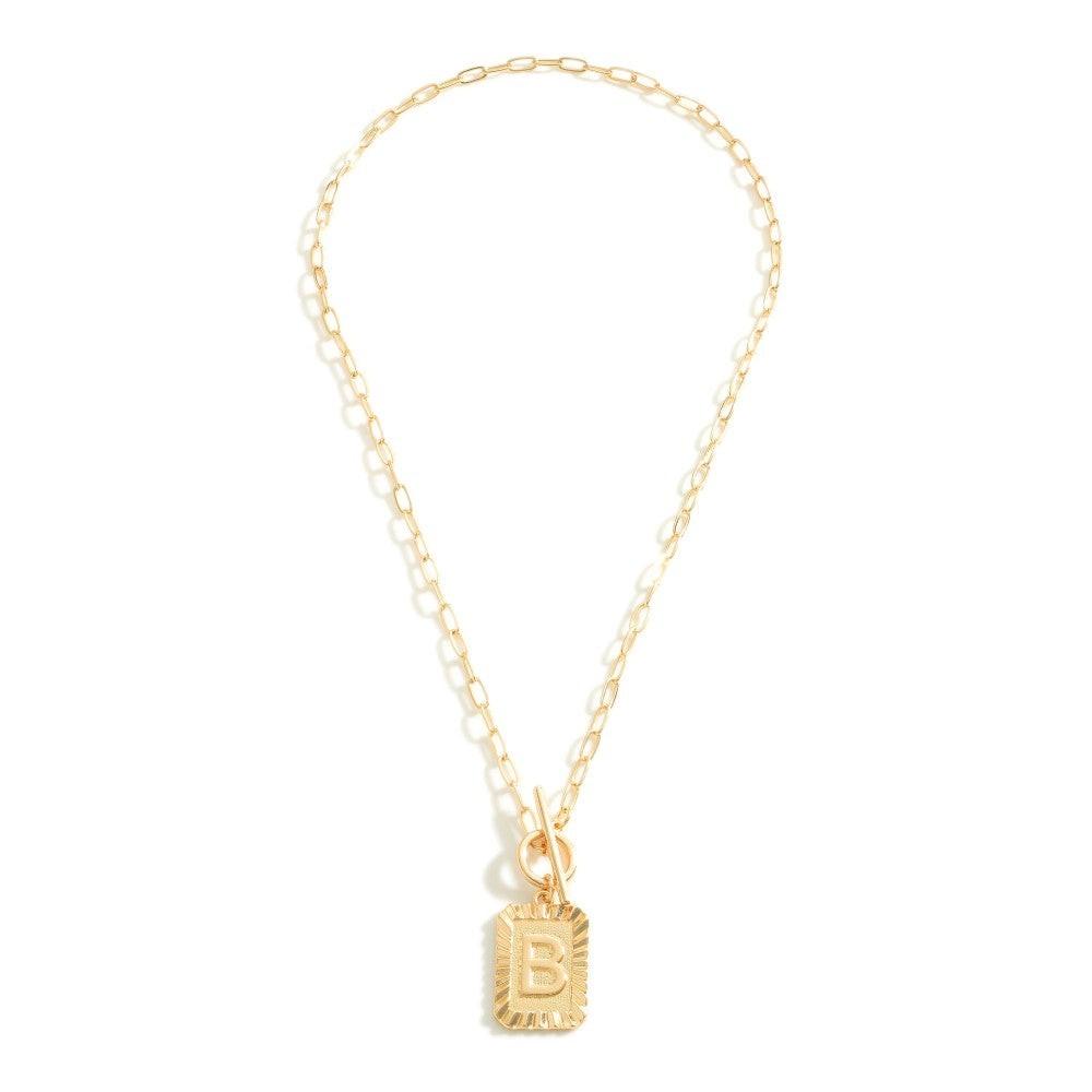 Gold Tone Chain Link Necklace With Toggle Initial Charm