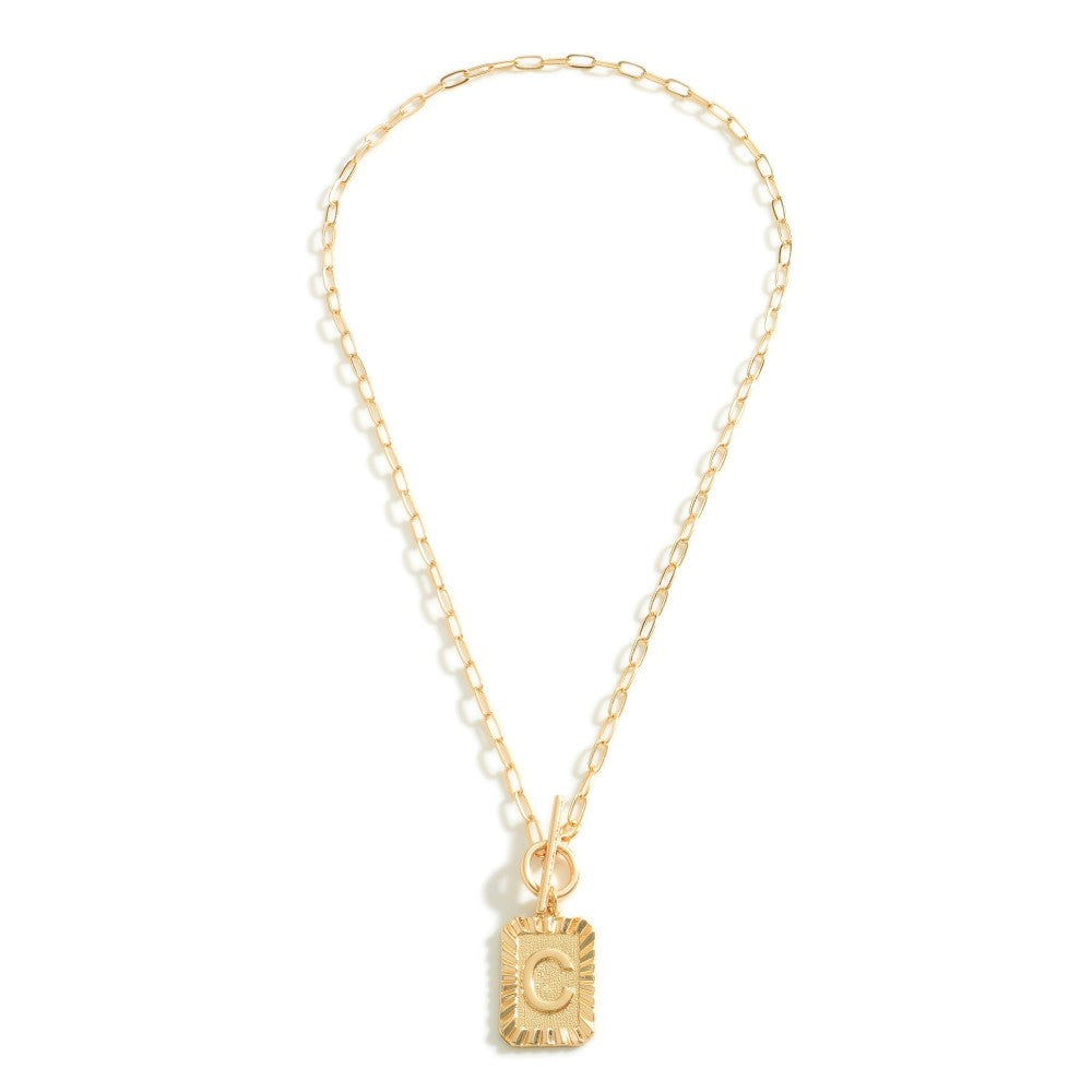 Gold Tone Chain Link Necklace With Toggle Initial Charm-How Cute is That? Boutique