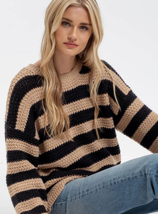Black & Taupe Striped Knit sweater