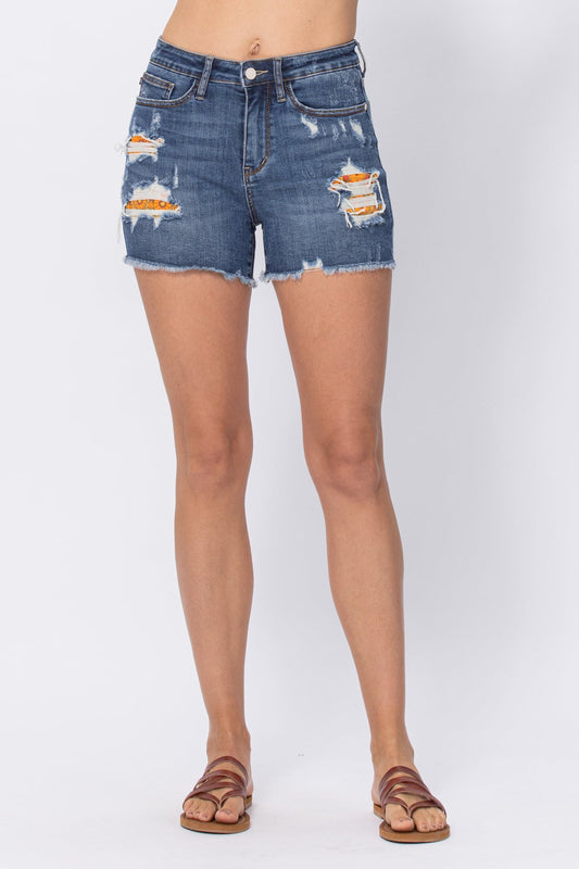 HIGH WAISTED FLORAL PRINTED POCKET LINING CUTOFF SHORTS JUDY BLUE SHORTS 150135