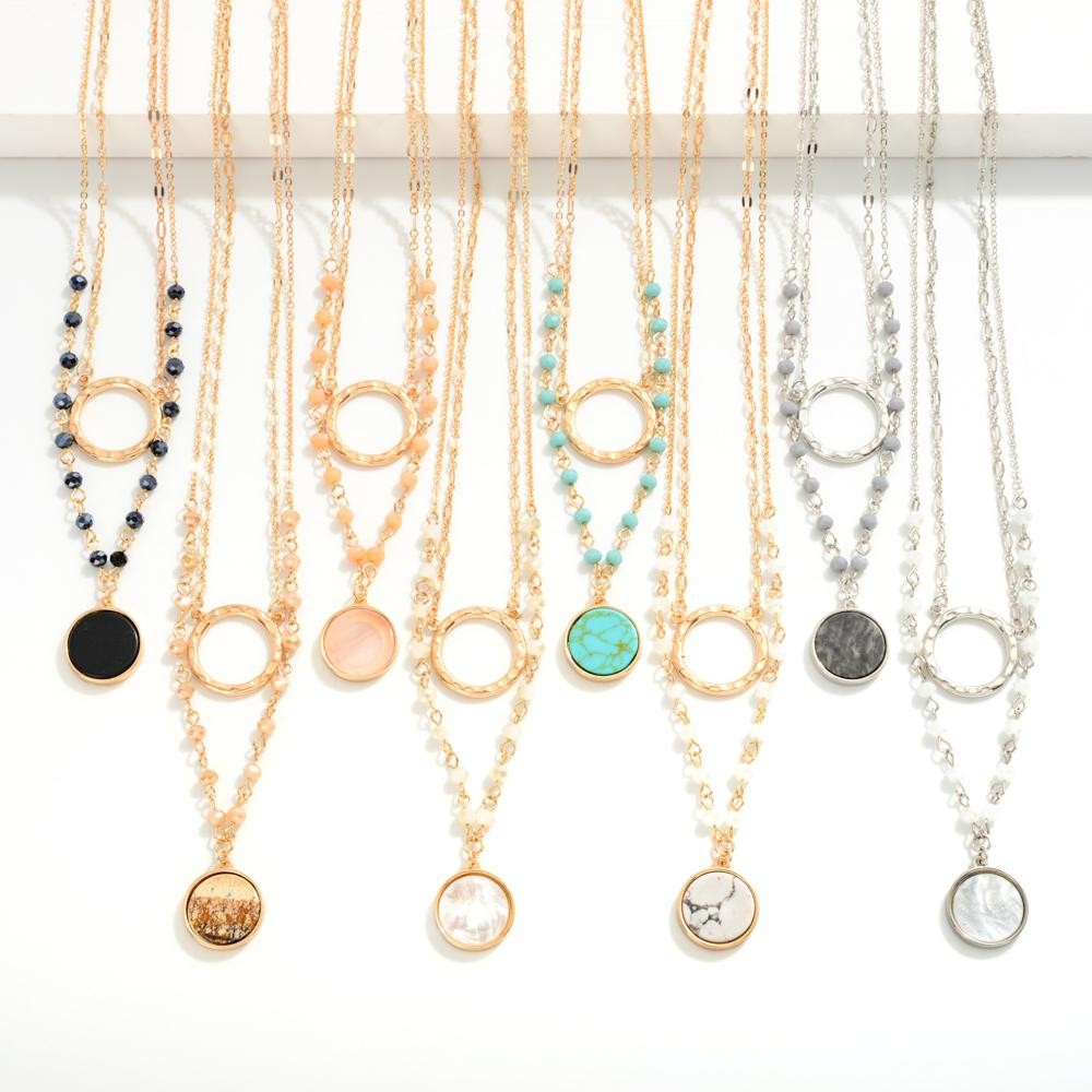 Layered Chain Link Necklace Featuring Semi-Precious Stone Pendant and Bead Details-How Cute is That? Boutique