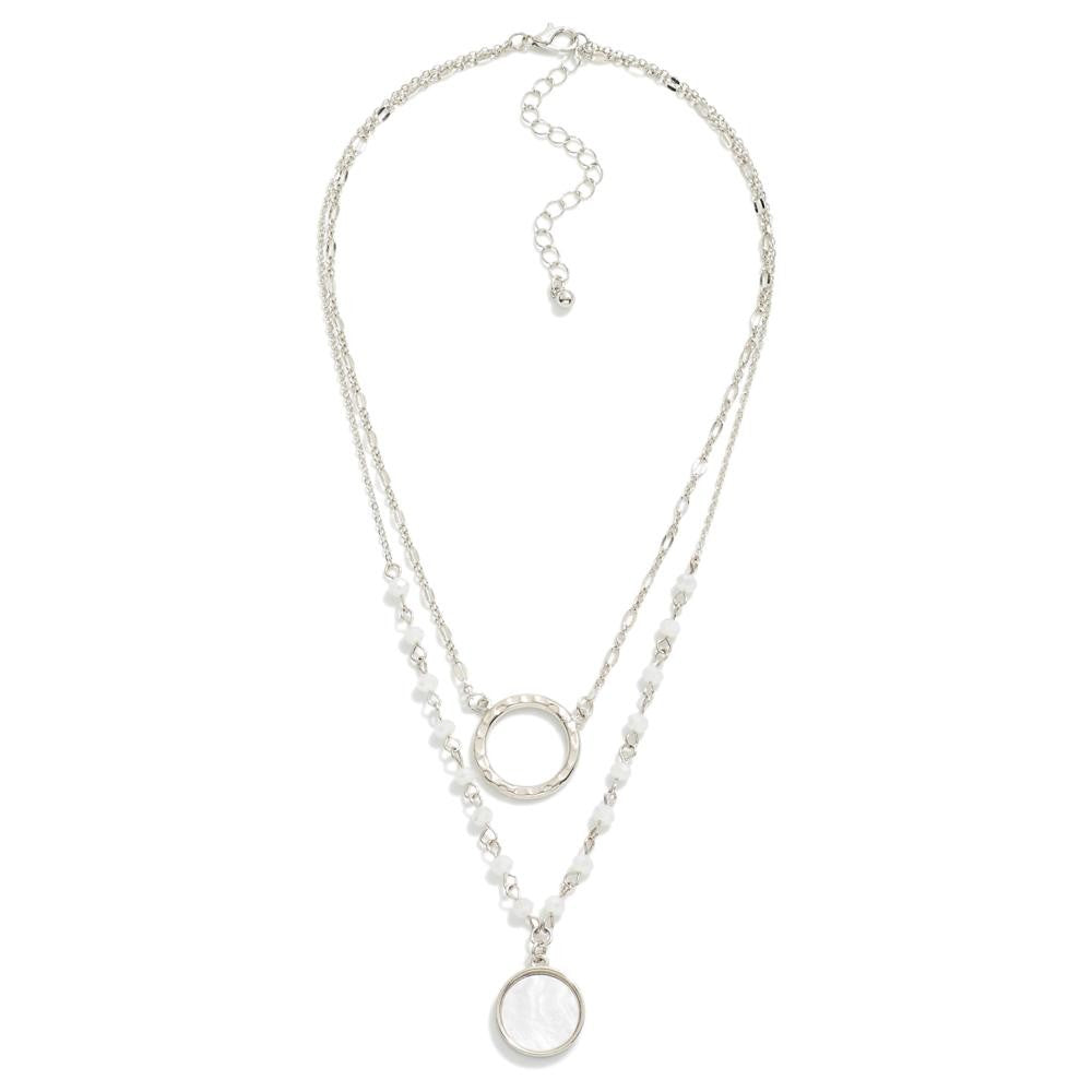 Layered Chain Link Necklace Featuring Semi-Precious Stone Pendant and Bead Details