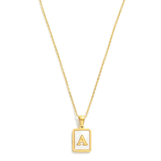 Dainty Stainless Steel Chain Link Necklace Featuring Mother-of-Pearl Inlay Initial Pendant