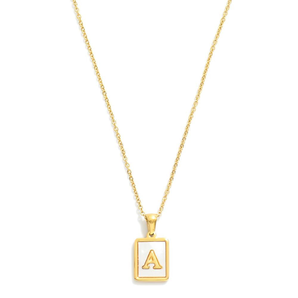 Dainty Stainless Steel Chain Link Necklace Featuring Mother-of-Pearl Inlay Initial Pendant