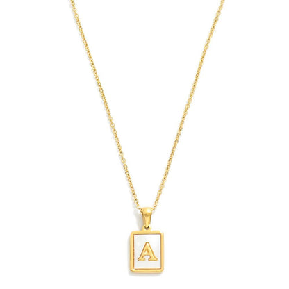 Dainty Stainless Steel Chain Link Necklace Featuring Mother-of-Pearl Inlay Initial Pendant