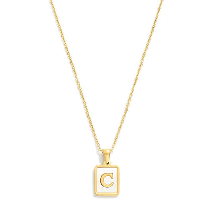 Dainty Stainless Steel Chain Link Necklace Featuring Mother-of-Pearl Inlay Initial Pendant