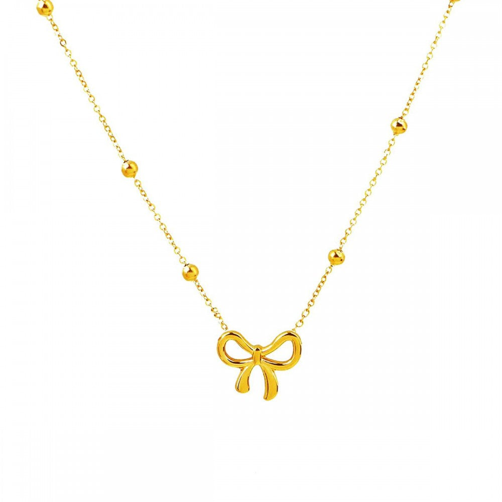 Stainless Steel Saturn Chain Link Necklace With Bow Station-How Cute is That? Boutique