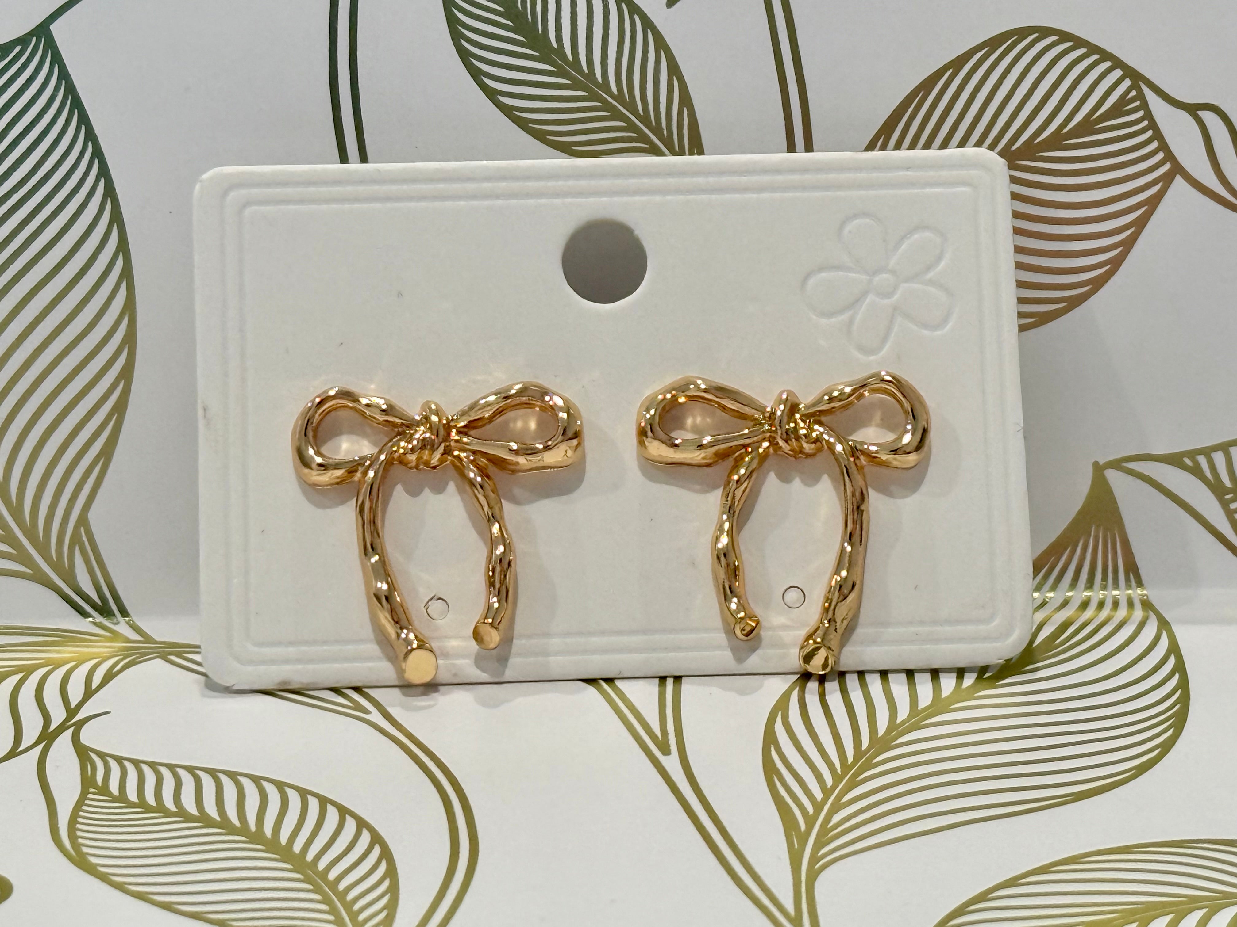 Gold Bow Earrings-How Cute is That? Boutique