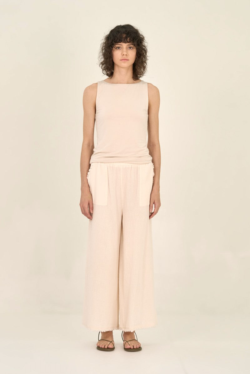 Raw Edge Trim Solid Gauze Pant-How Cute is That? Boutique