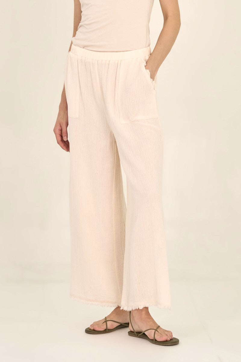Raw Edge Trim Solid Gauze Pant-How Cute is That? Boutique