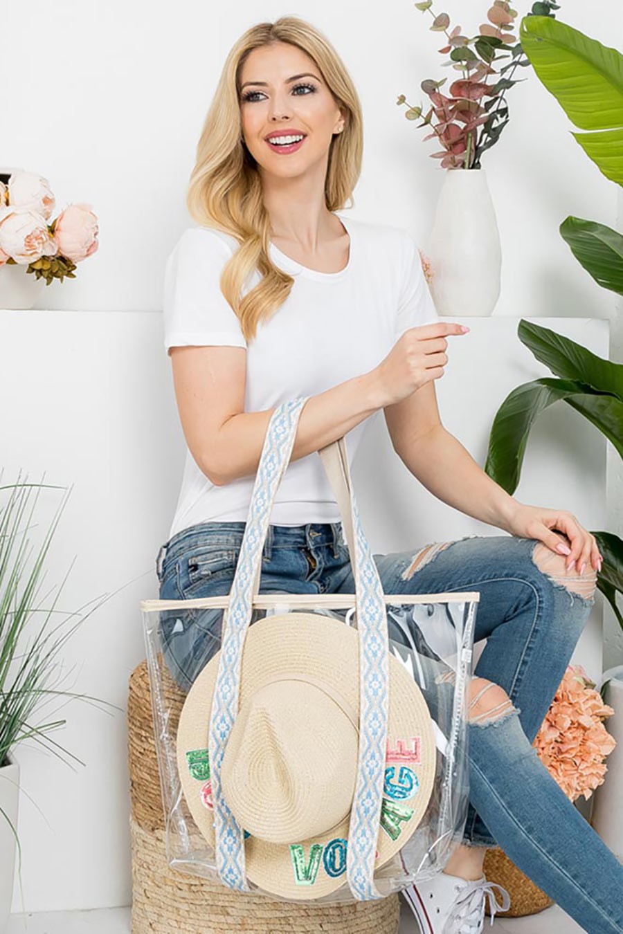Aztec Strap Clear Tote Bag-How Cute is That? Boutique