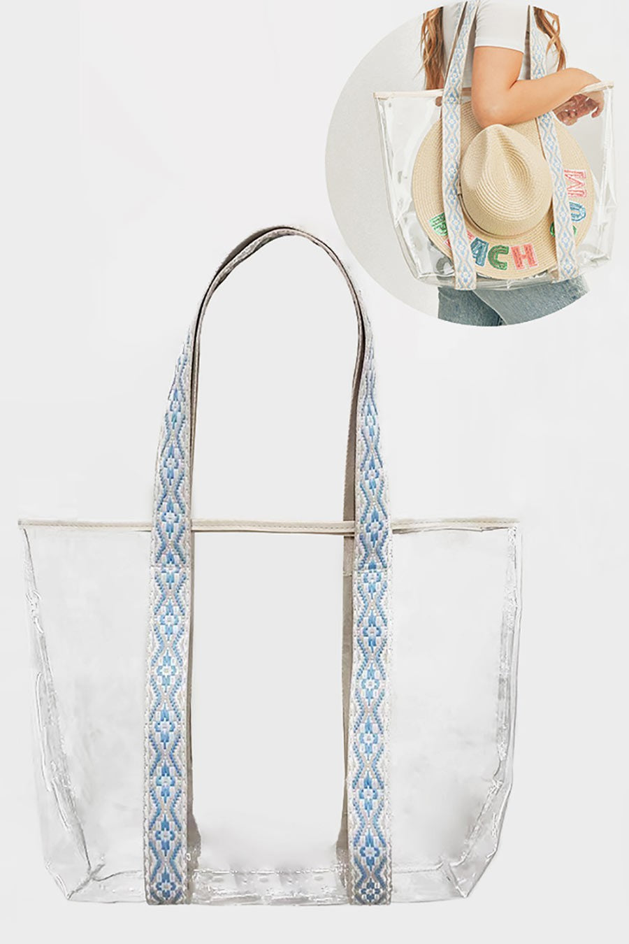 Aztec Strap Clear Tote Bag-How Cute is That? Boutique