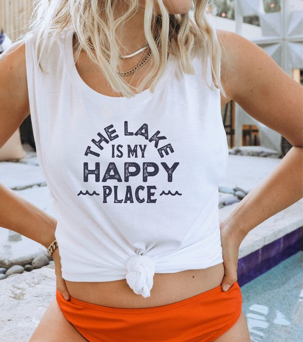 The Lake is my Happy Place Muscle Tank Top-How Cute is That? Boutique
