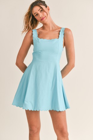 SCALLOP EMBROIDERED SQUARE NECK MINI DRESS