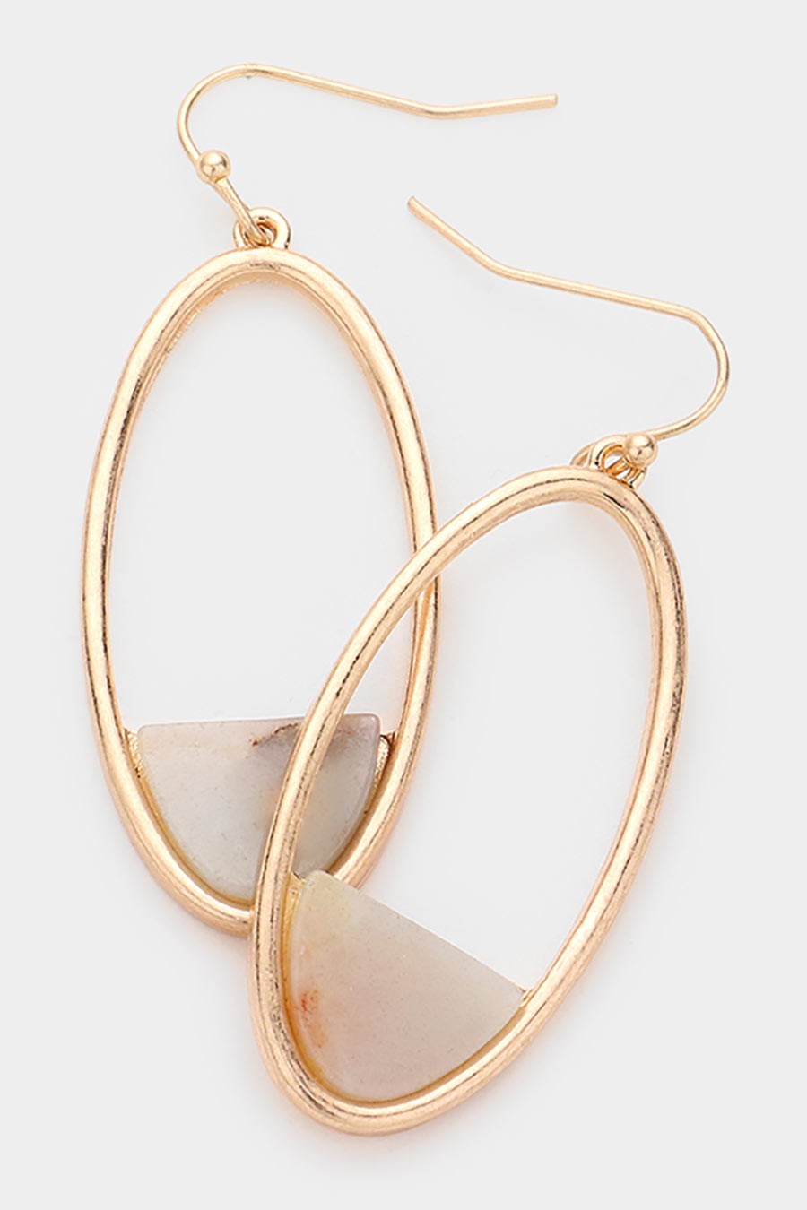 Semi Precious Open Metal Oval Dangle Earrings