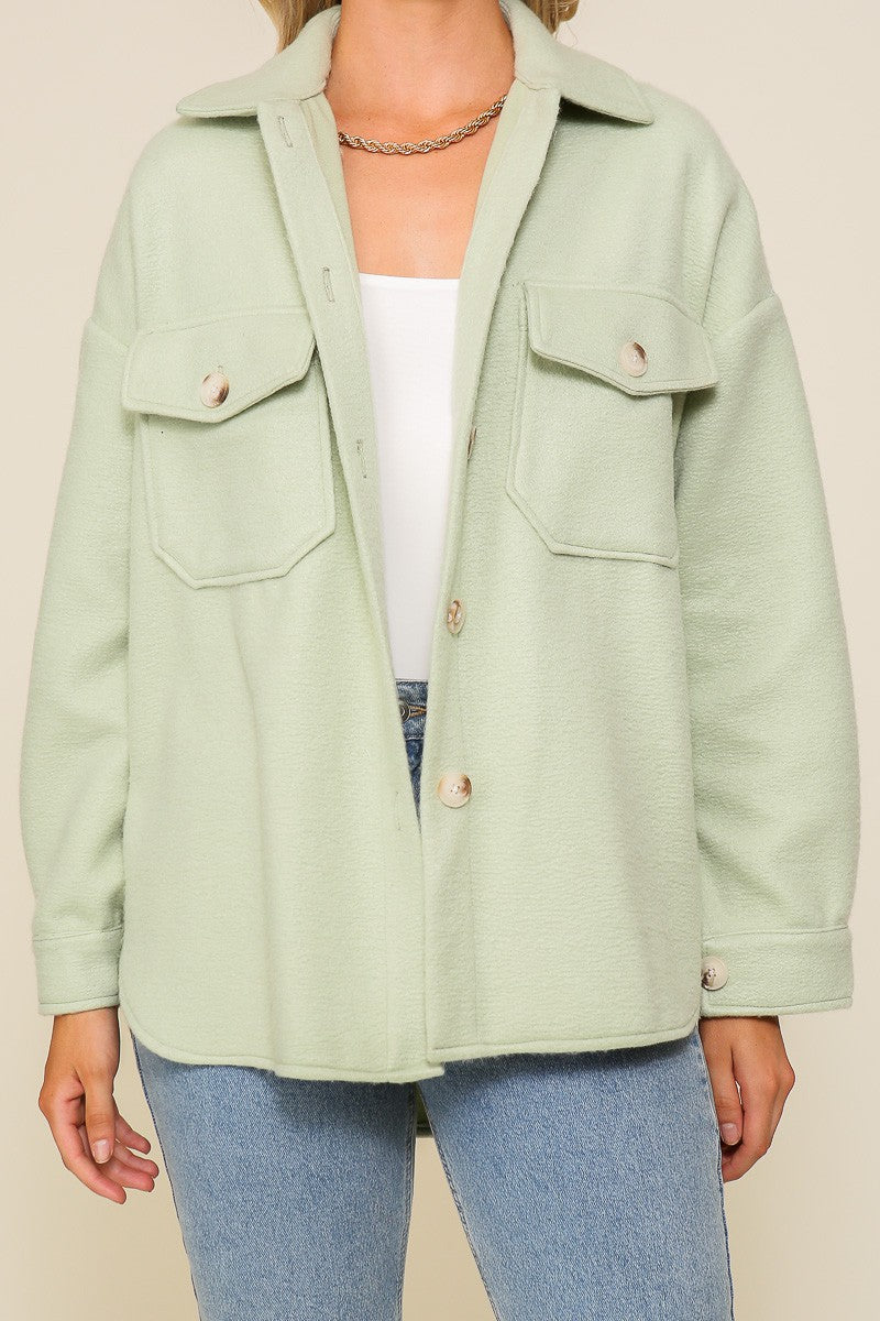 Cozy button down Sage Green Fleece Jacket by Timing