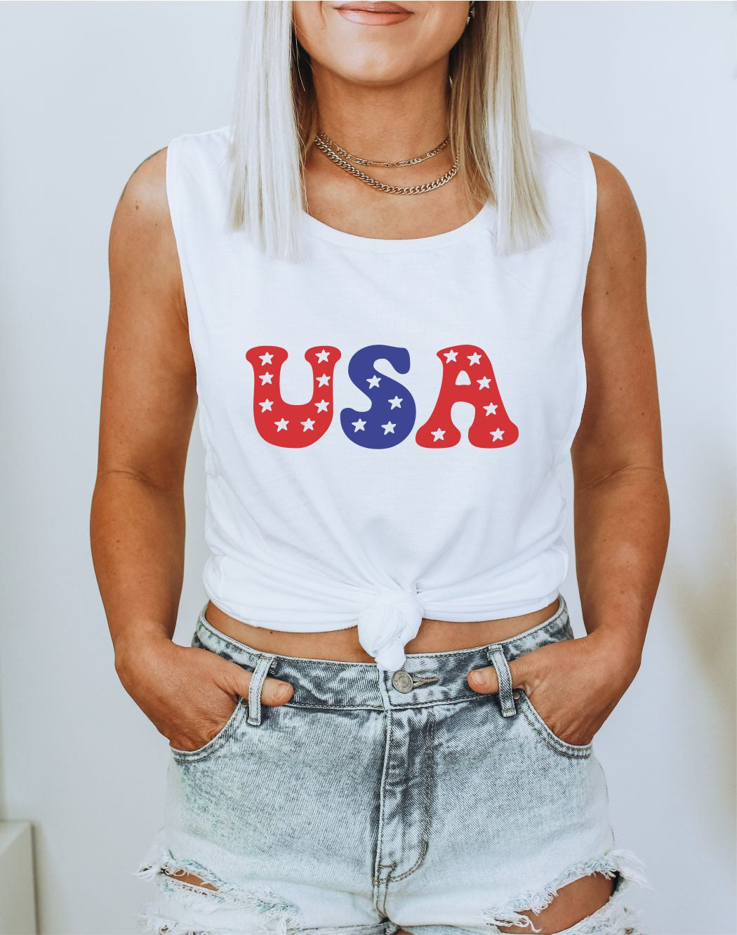 USA July 4th Patriotic Graphic Muscle Tank Top