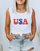 USA July 4th Patriotic Graphic Muscle Tank Top-How Cute is That? Boutique