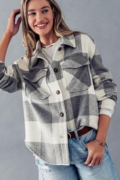 PLAID FLANNEL BUTTON DOWN JACKET