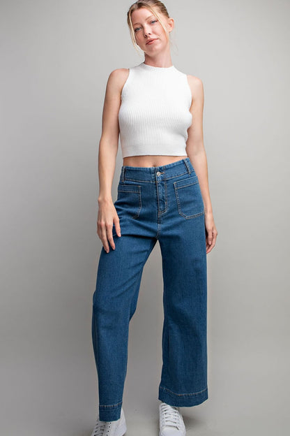 POCKET STRAIGHT LEG DENIM PANTS