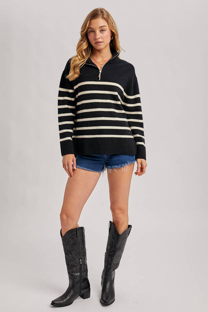 QUARTER ZIP UP STRIPE PULLOVER