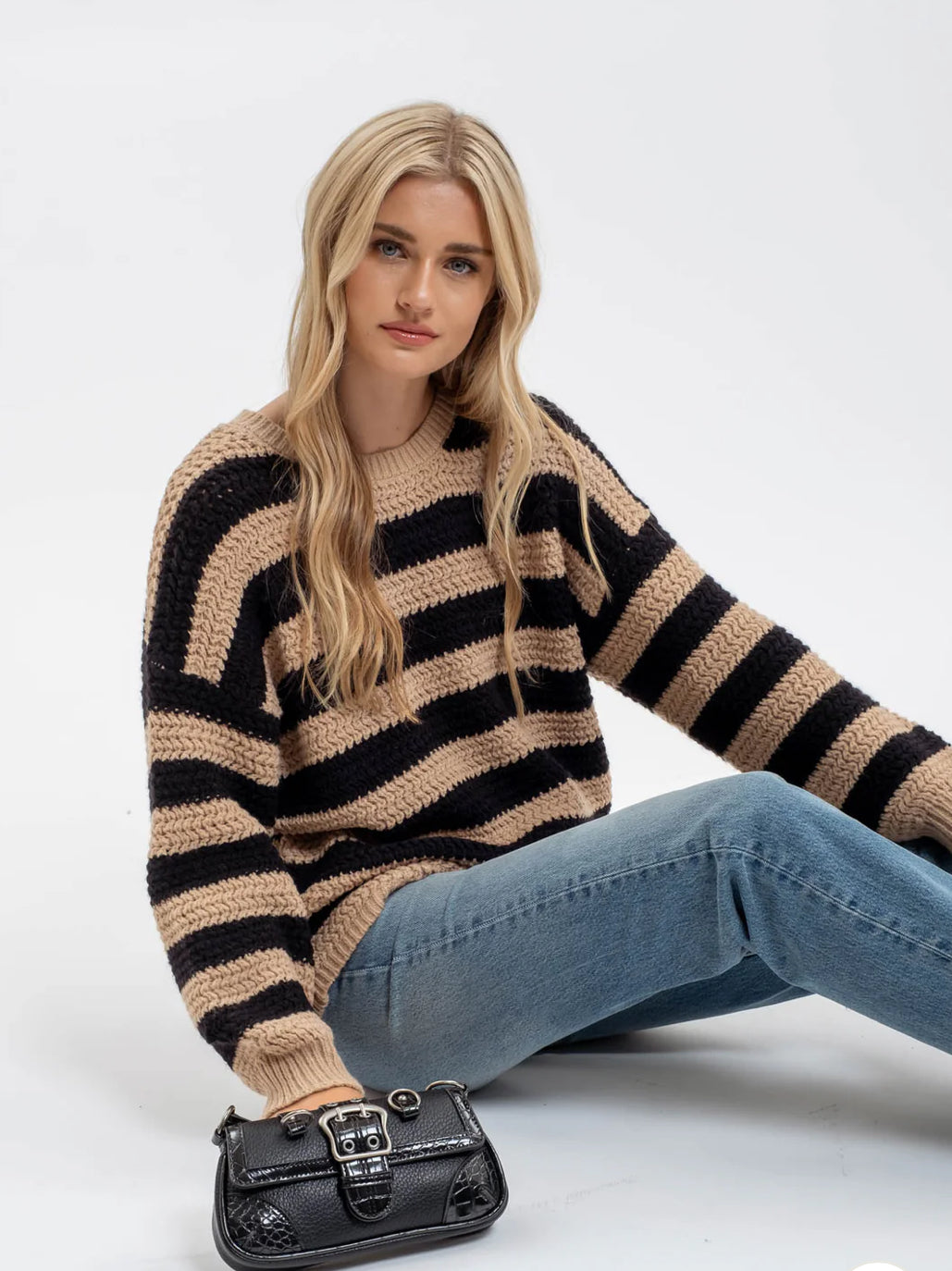 Black & Taupe Striped Knit sweater