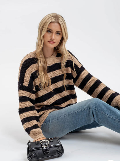 Black & Taupe Striped Knit sweater